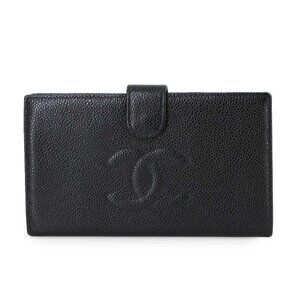 CHANEL Long Wallet Caviar Skin Leather Black A13498 Coco Logos Vintage 90277090